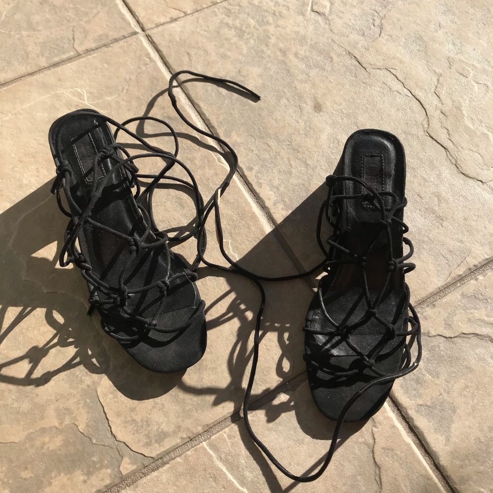 Forever 21 strappy black lace up heels